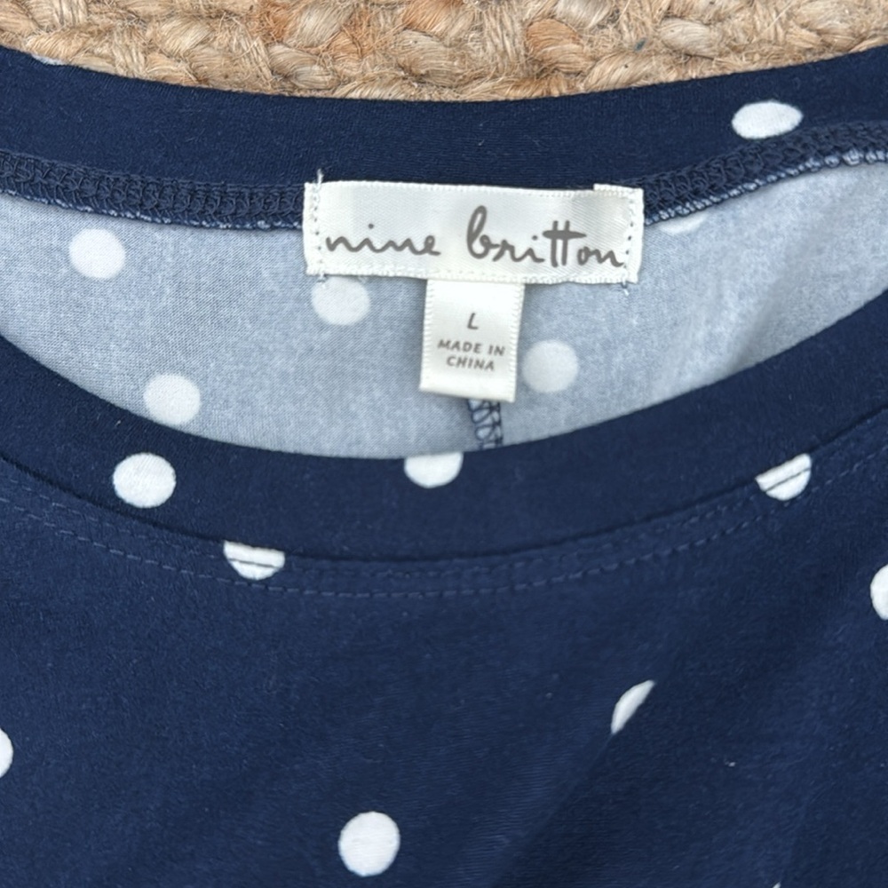 Navy Blue Polka Dot Dress, size L - Picture 2 of 7